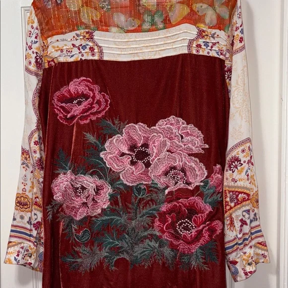 Aratta Burned Tulip Velvet Floral Embroidered Blouse/Tunic, Boho Chic. - Picture 3 of 9